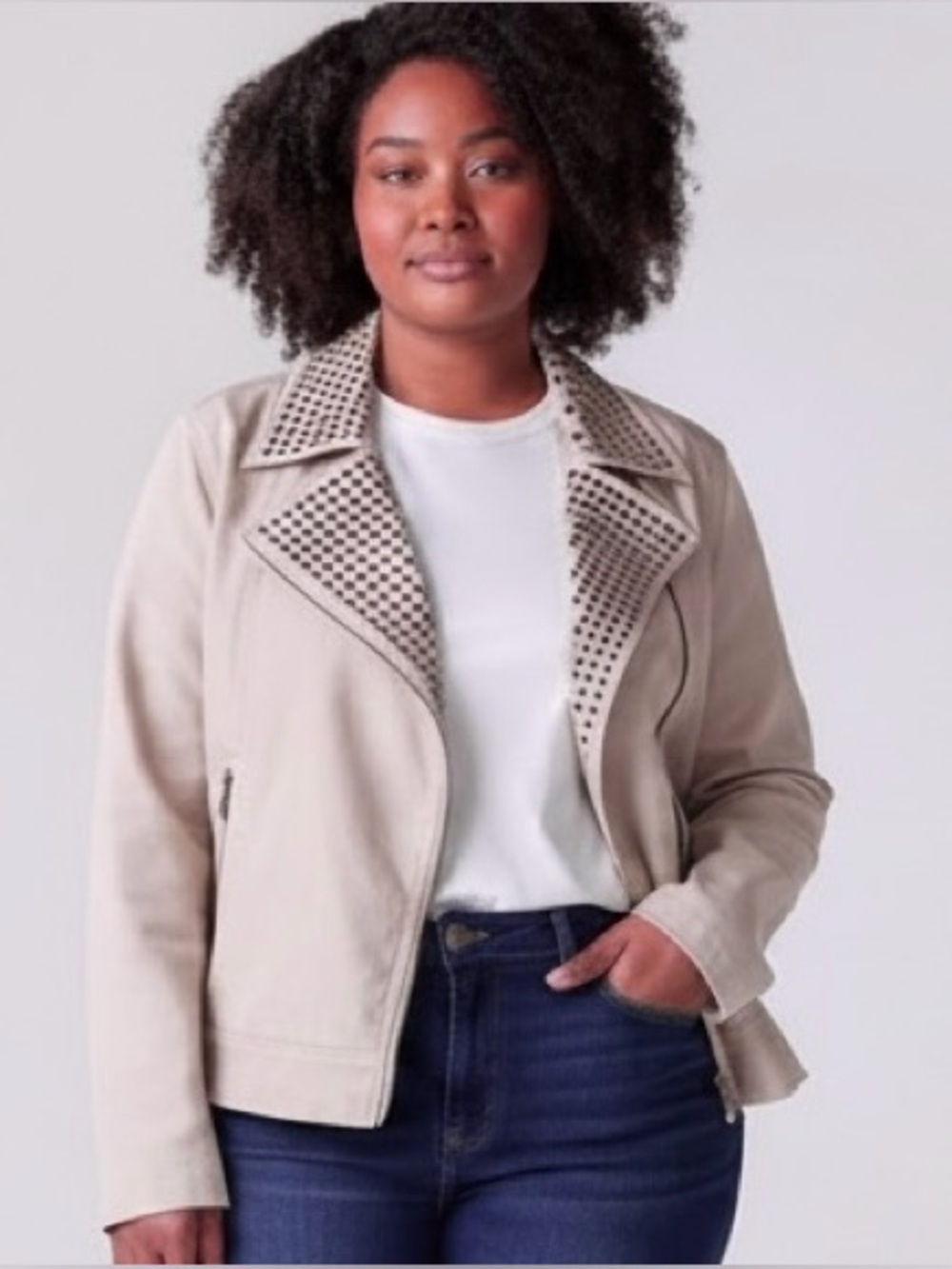 DG2 Diane Gilman Versatile gray jacket full zip gun metal gray studs sz XL NWOT - Picture 1 of 14